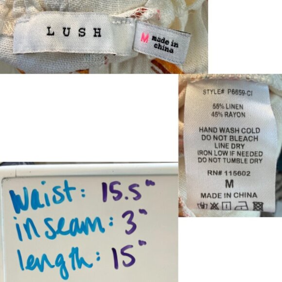 LUSH Linen Blend Abstract Print White Shorts Size M - Picture 7 of 13